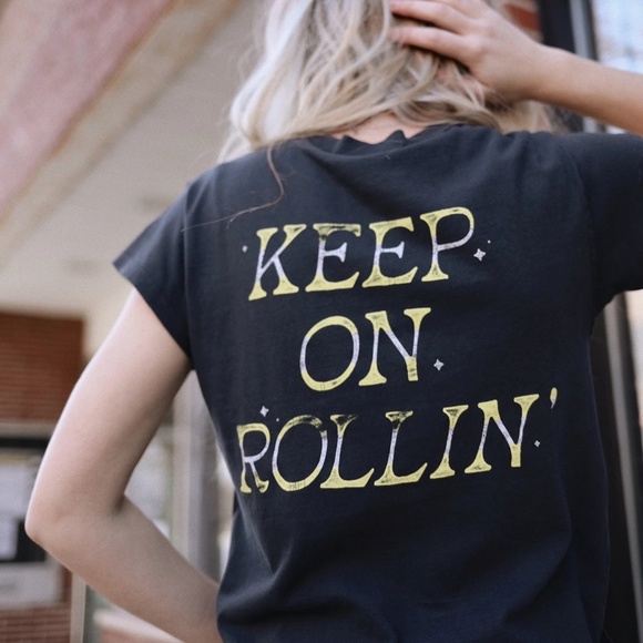black keep on rollin’ rock biker graphic tee - Picture 4 of 4